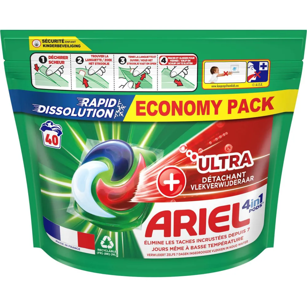 New Ariel Pods+ Vloeibaar Wasmiddelcapsules + Ultra Vlekverwijderaar - 3 X 40 Wasbeurten - 120 Wasbeurten