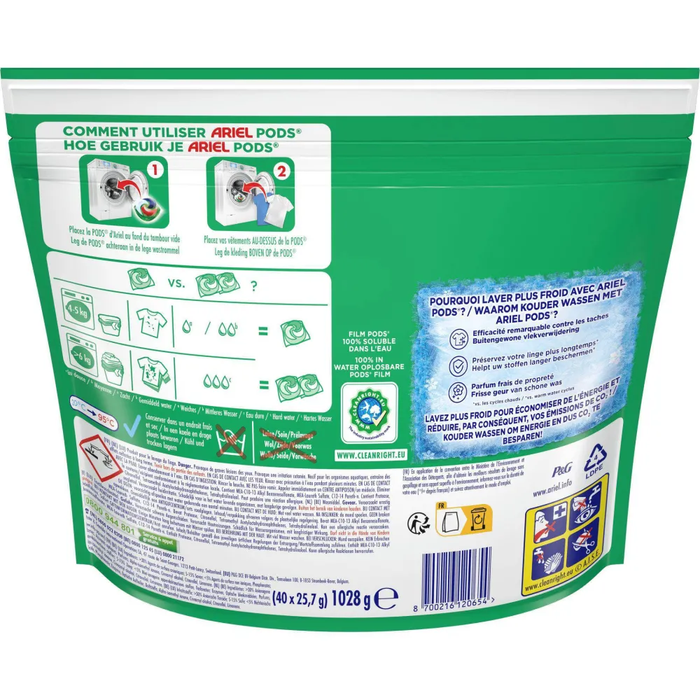 New Ariel Pods+ Vloeibaar Wasmiddelcapsules + Ultra Vlekverwijderaar - 3 X 40 Wasbeurten - 120 Wasbeurten