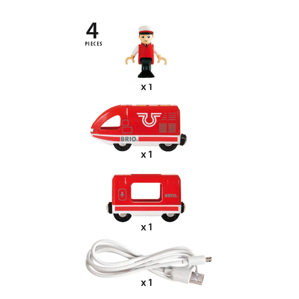Houten Oplaadbare Rode Passagierstrein Met Usb Kabel - 33746|Brio Sale