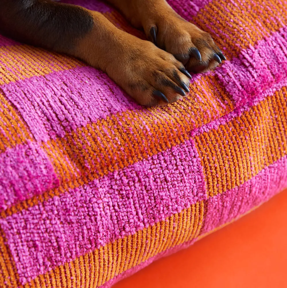 Cheap Dogguo Hondenkussen Jacquard Blok Patroon Oranje En Magenta Maat L