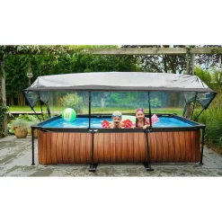 Wood Zwembad 300X200X65Cm Met Overkapping En Filterpomp Bruin|EXIT Fashion