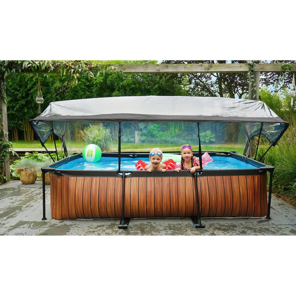 Wood Zwembad 300X200X65Cm Met Overkapping En Filterpomp Bruin|EXIT Fashion