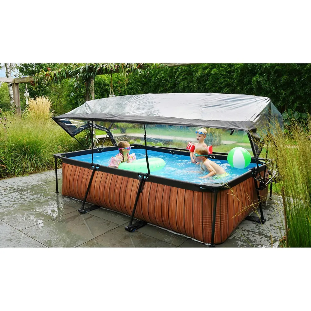 Wood Zwembad 300X200X65Cm Met Overkapping En Filterpomp Bruin|EXIT Fashion