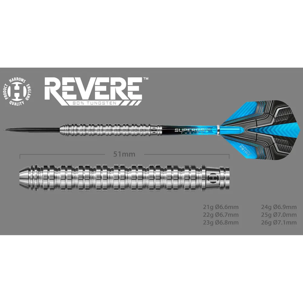 Revere 90% Tungsten Steeltip Dartpijlen (24 Gram)|Harrows Store