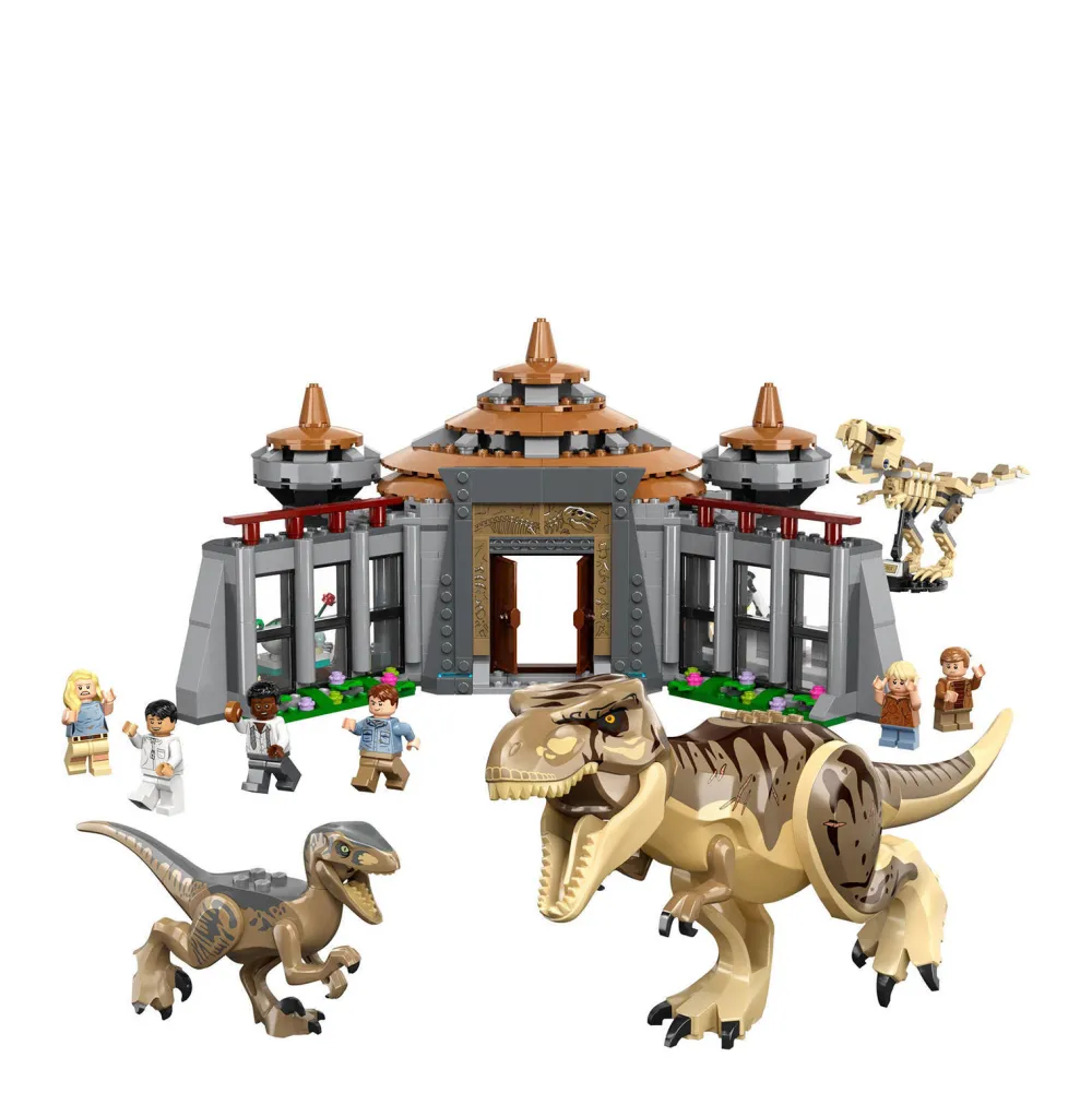 Jurassic World Bezoekerscentrum: T. Rex & Raptor Aanval 76961|LEGO Online