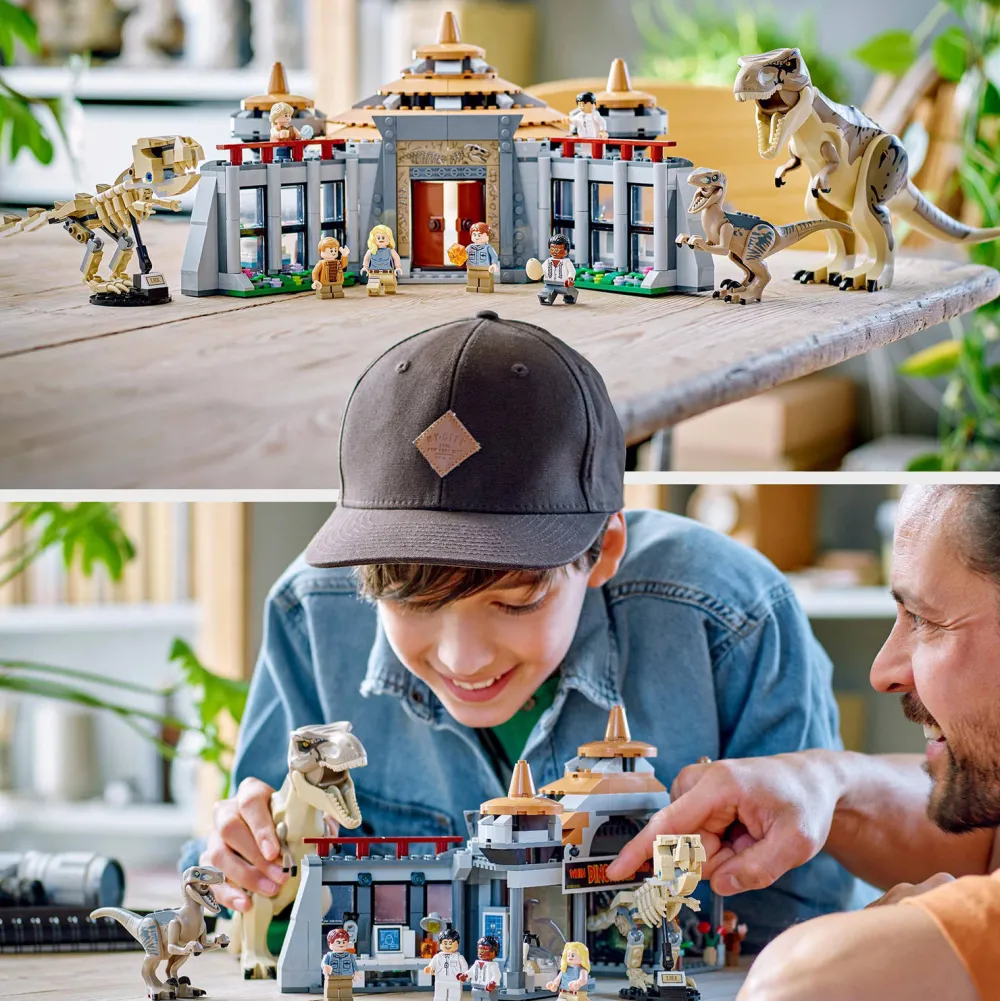 Jurassic World Bezoekerscentrum: T. Rex & Raptor Aanval 76961|LEGO Online