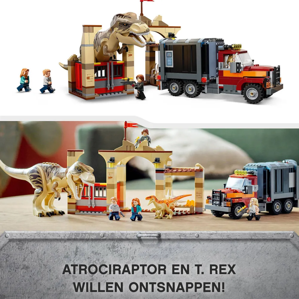 Jurassic World T. Rex & Atrociraptor Dinosaurus Ontsnapping 76948|LEGO Store