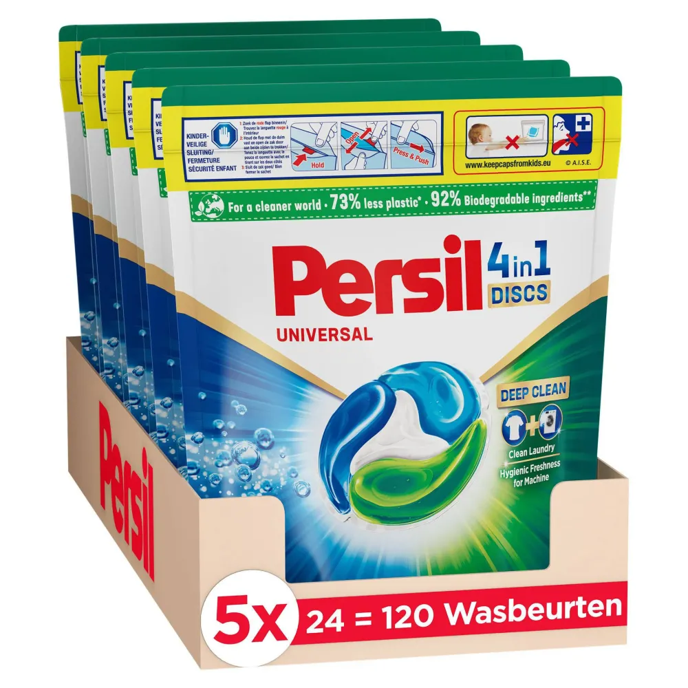 Sale Persil Discs Universal Doy - Wascapsules - Voordeelverpakking - 5 X 24 Wasbeurten - 120 Wasbeurten