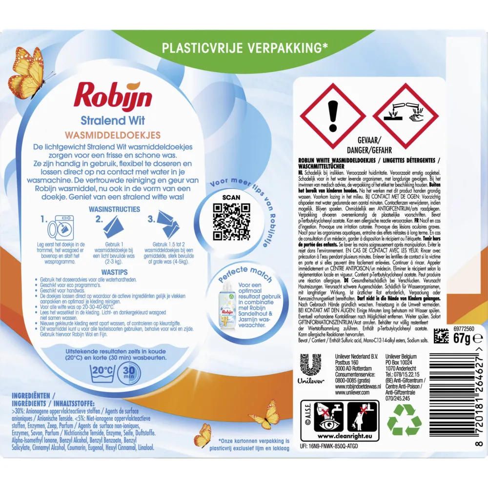 Cheap Robijn Classics Stralend Wit Wasmiddeldoekjes - 4 X 16 Wasstrips - Voordeelverpakking - 64 Wasbeurten