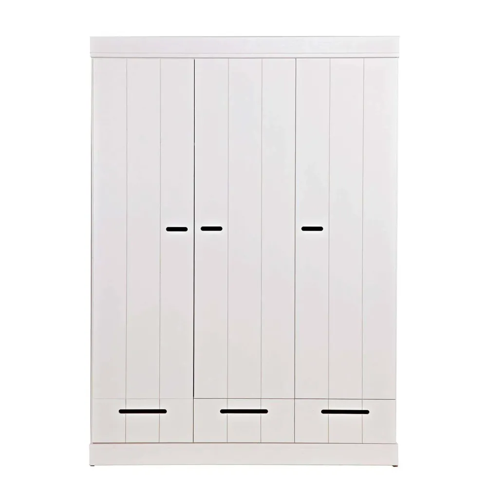 Outlet Woood Connect Kast 3-Deurs Met Lade - Grenen - Wit - 195X140X53