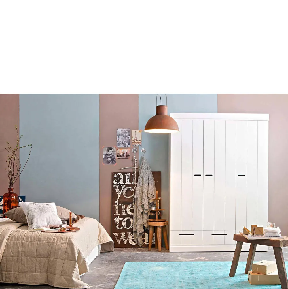 Outlet Woood Connect Kast 3-Deurs Met Lade - Grenen - Wit - 195X140X53