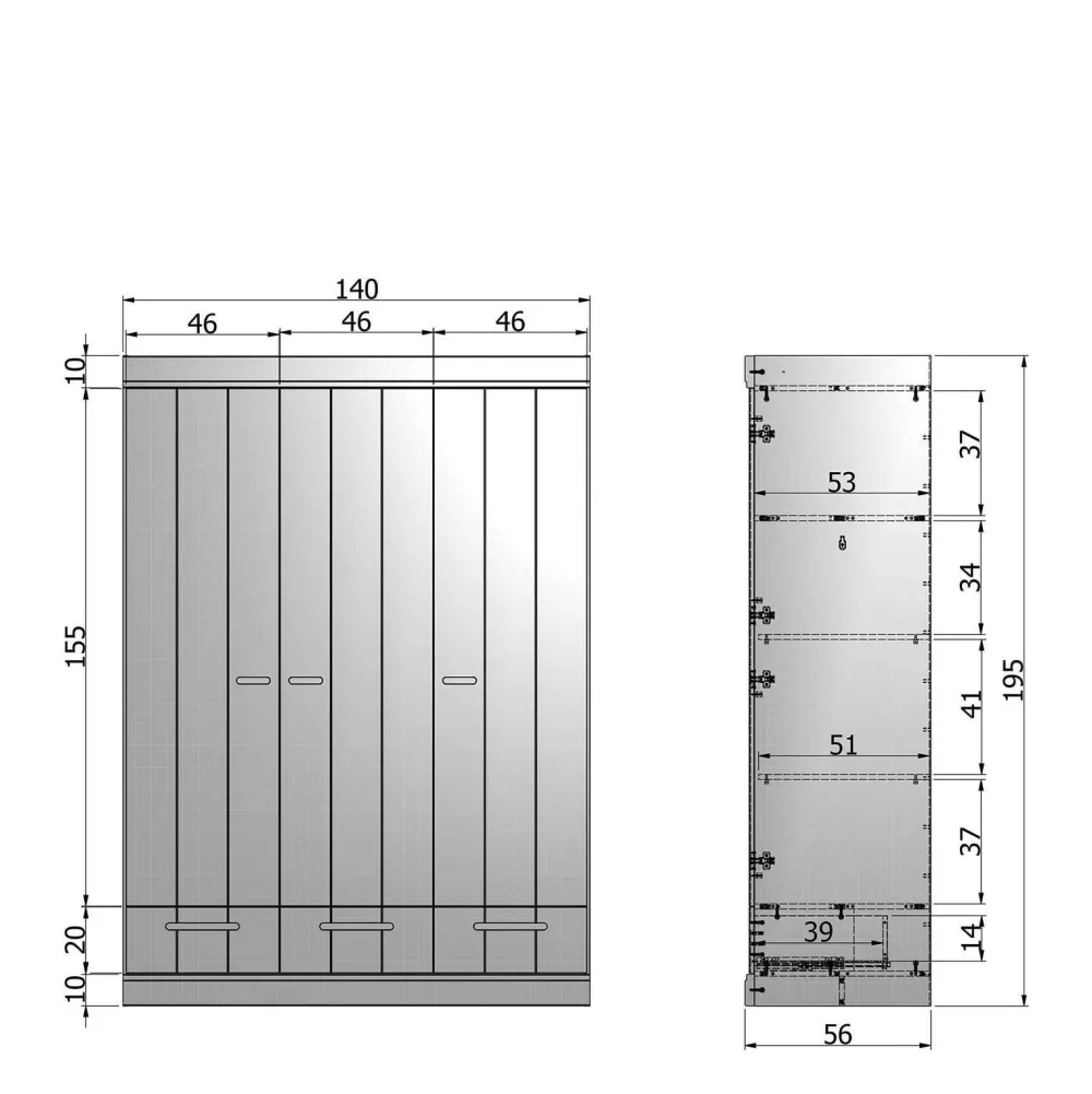 Outlet Woood Connect Kast 3-Deurs Met Lade - Grenen - Wit - 195X140X53