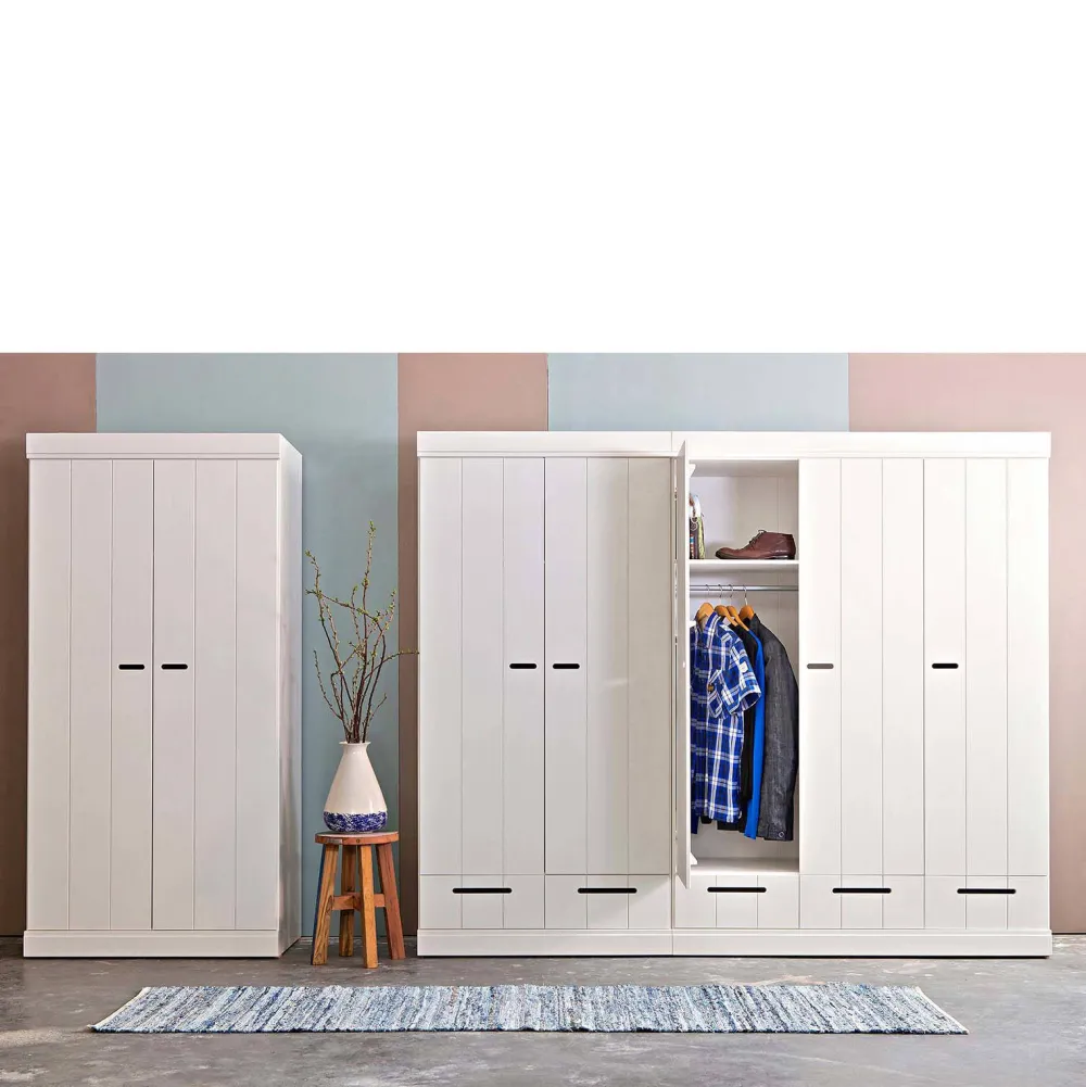 Clearance Woood Connect Kast 2-Deurs Met Lade - Grenen - Wit - 195X94X53 Connect